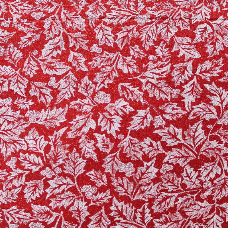Red Glitter Leaf Christmas Cotton Fabric Fabrics Galore