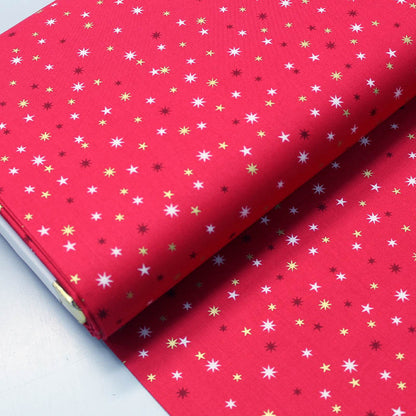 Star Print Red Cotton Christmas Fabric