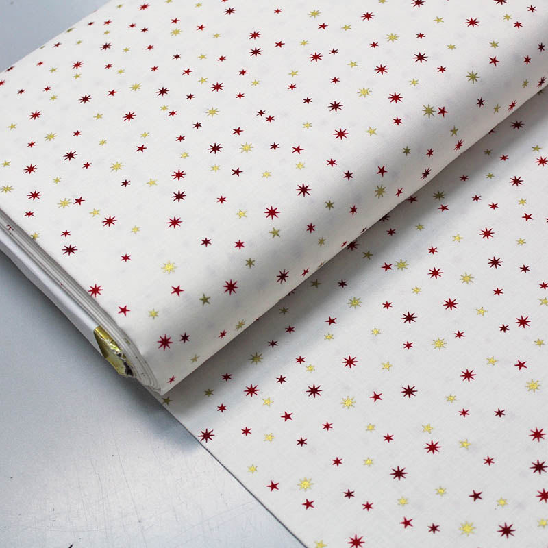 Star Print White Cotton Christmas Fabric