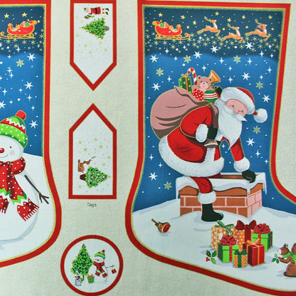 Christmas Stocking Panel - Father Christmas and a Snowman