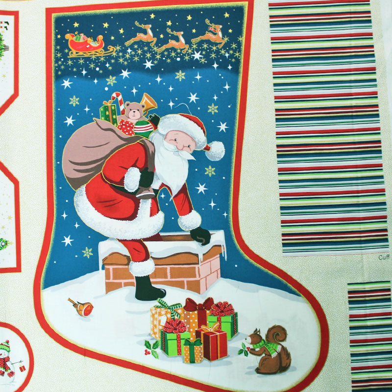 Christmas Stocking Panel - Father Christmas and a Snowman