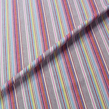 Dressmaking Cotton Denim Hickory Stripe - Pink Multi Coloured