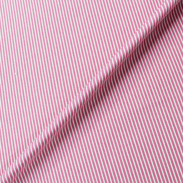 Dressmaking Cotton Denim Hickory Stripe - Pink and White