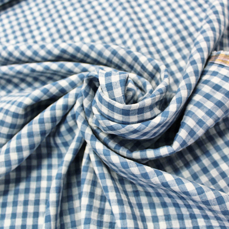 Pale Blue Gingham Double Gauze Fabric Fabrics Galore