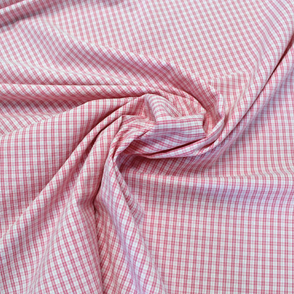 Pink Check Cotton Seersucker Fabric