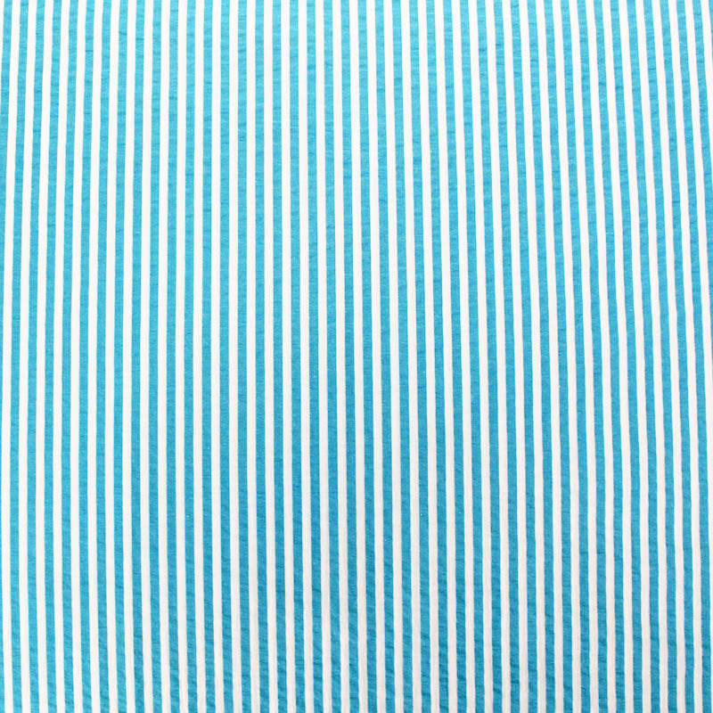 Aqua blue striped 100% cotton seersucker fabric