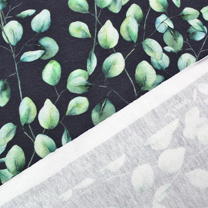 French Terry Green Eucalyptus print Fabric