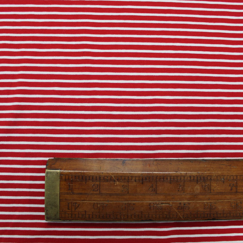 Cotton Elastane Jersey Breton Stripe - Red and White