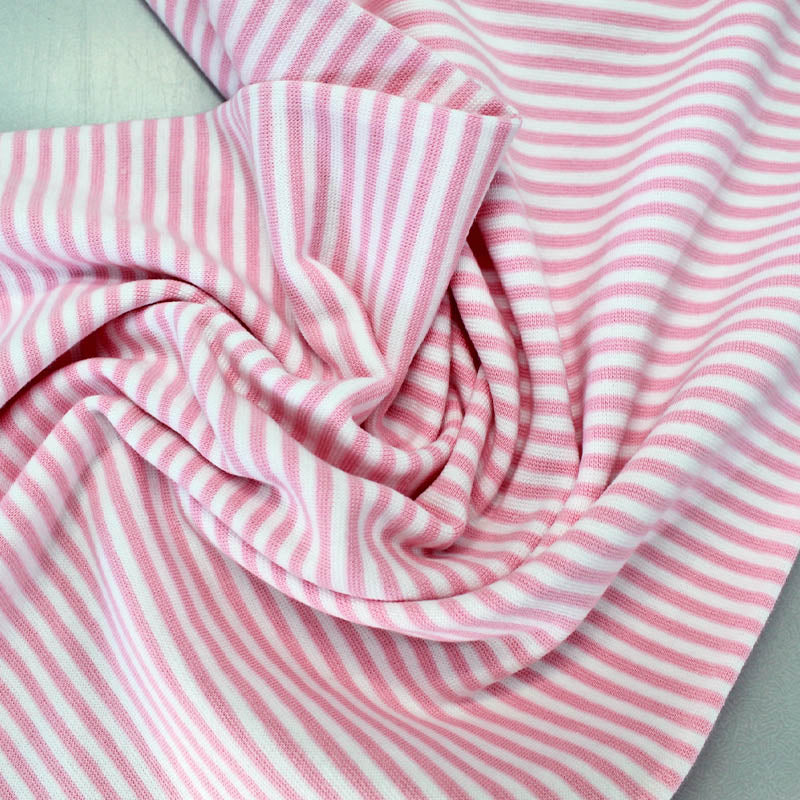 Striped Ribbing Fabric - Baby Pink and White 