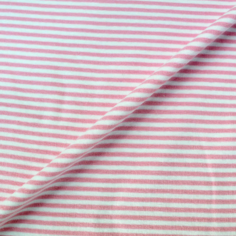 Cotton Rich Striped Ribbing - Baby Pink and White