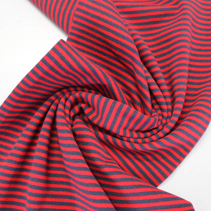 Red & Navy Striped Ribbing Fabric