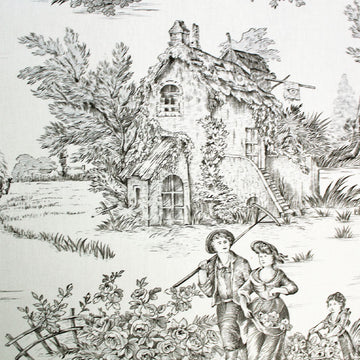 Cream Cotton Furnishing - Toile de Jouy - Black