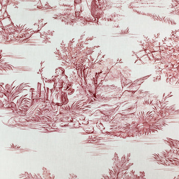 Cream Cotton Furnishing - Toile de Jouy - Red
