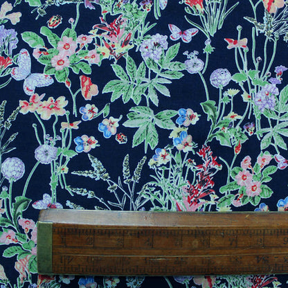 Dressmaking Drapey Linen Viscose Mix - Countryside Garden - Blue