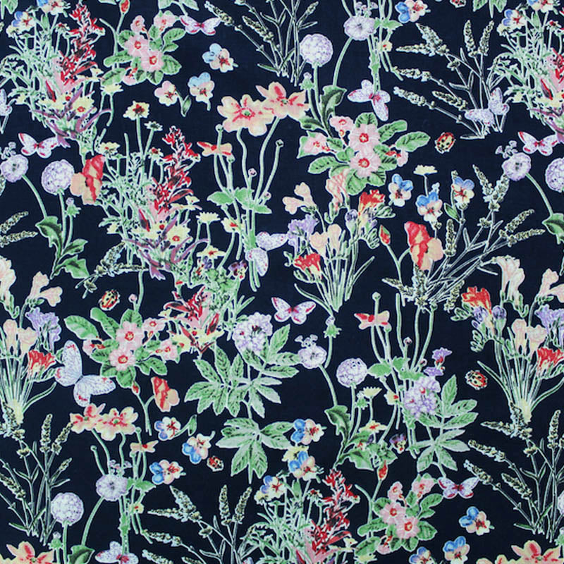 Dressmaking Drapey Linen Viscose Mix - Countryside Garden - Blue