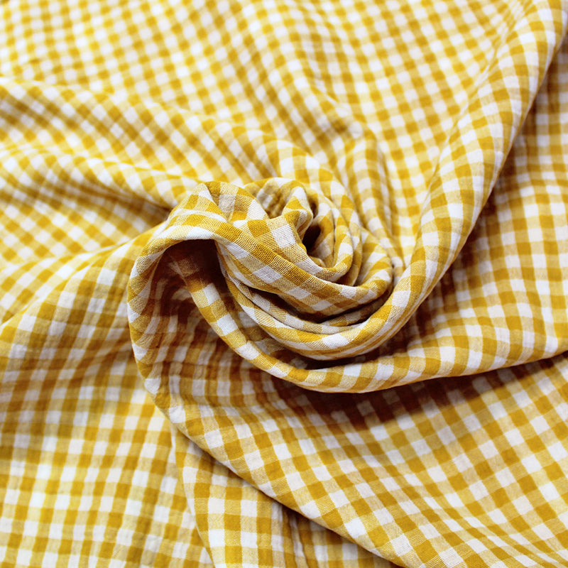 Yellow Gingham Double Gauze Fabric