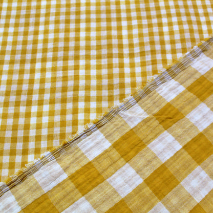 Yellow Double sided Gingham Double Gauze Fabric