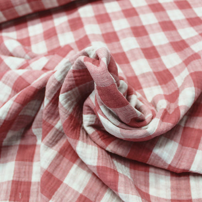 Rose Pink Gingham Double Gauze Fabric