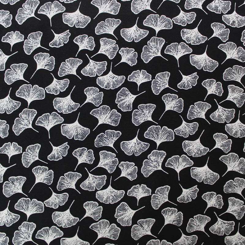 Black and White Ginkgo Leaf Viscose dressmaking fabric