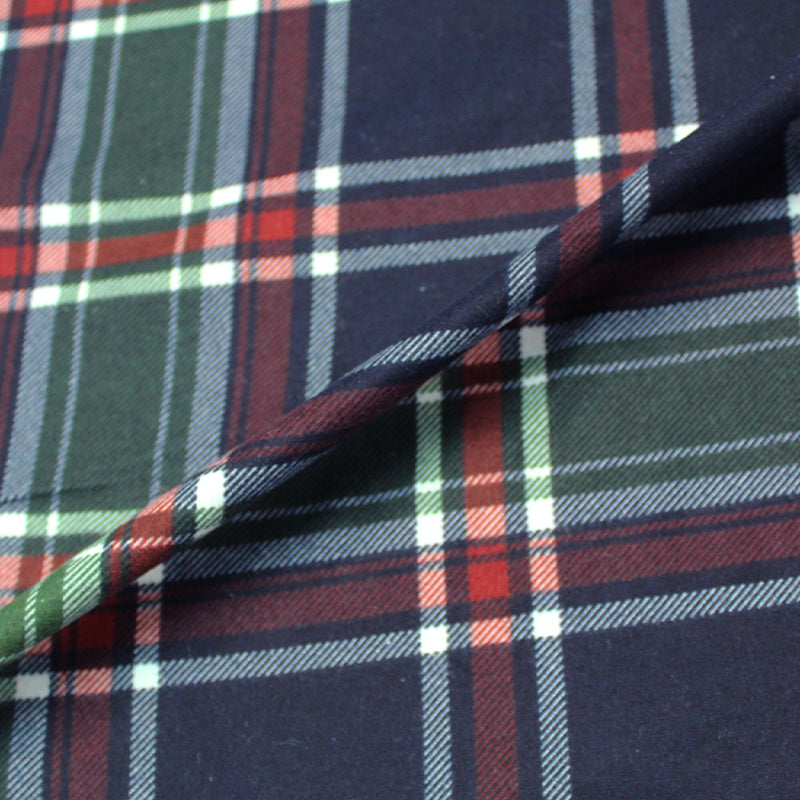 Navy Check Brushed Cotton Fabric