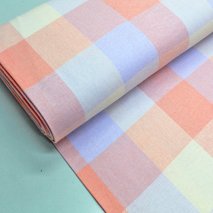 Pastel Orange and Lavender Brushed Cotton Check Fabric