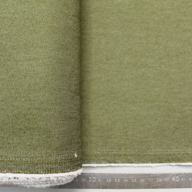 65% Cotton 33% Polyester 2% Spandex Olive Green Stretch Denim Fabric