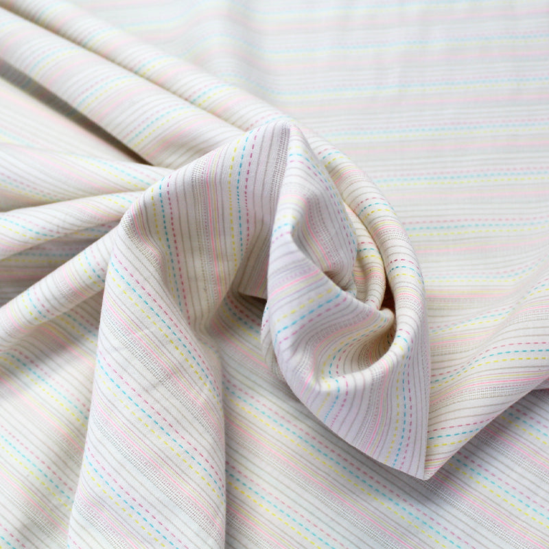 Cream striped stitch print cotton fabric