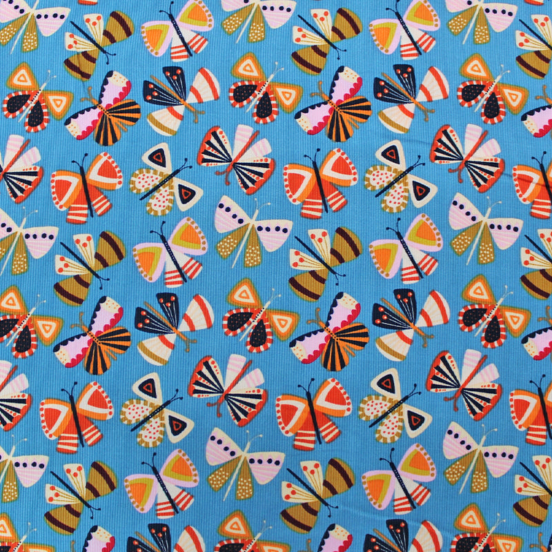 Dressmaking Cotton Corduroy - Blue - Painted Lady Butterfly