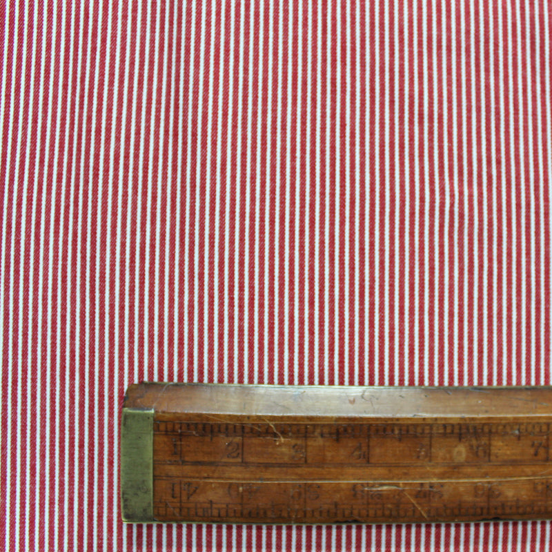 Dressmaking Cotton Denim Hickory Stripe - Red and White