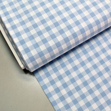 Dressmaking Cotton 9mm Gingham - Wide Width - Pale Blue and White