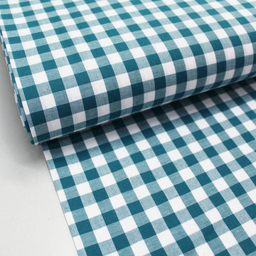Dressmaking Cotton 9mm Gingham - Wide Width - Petrol and White