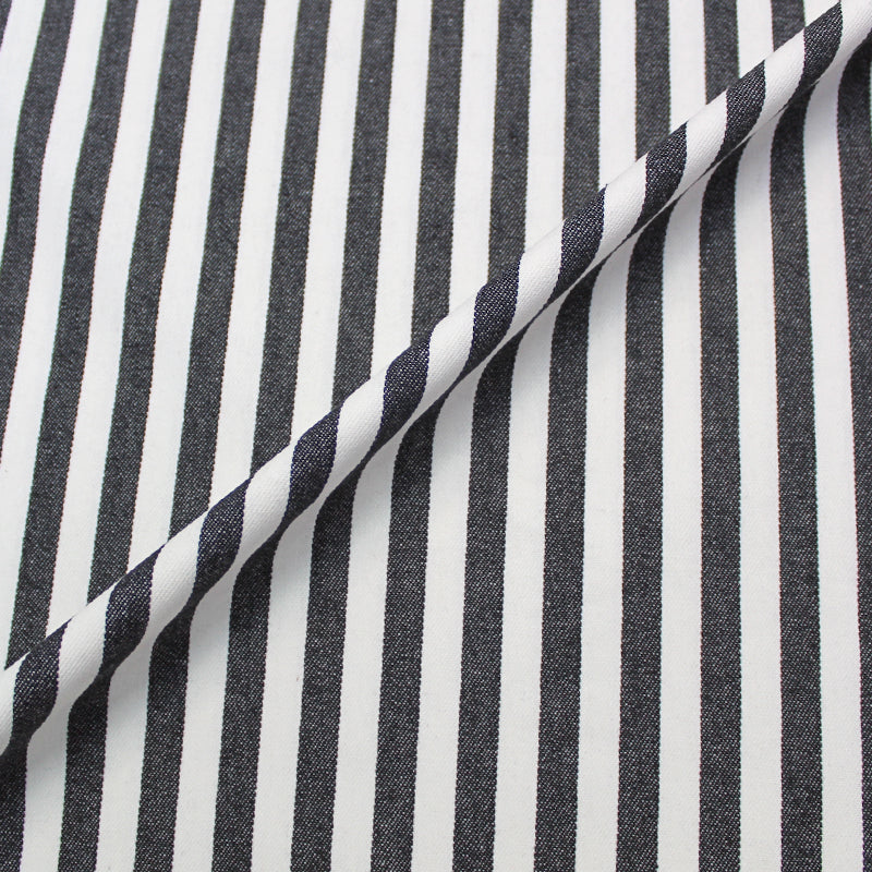 Dressmaking Cotton Twill - Medium Stripe - Charcoal and White