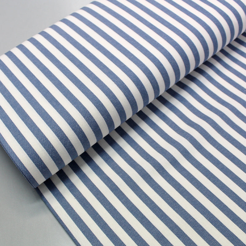 Striped Cotton Twill Fabric | Denim Blue and White Stripe – Fabrics Galore