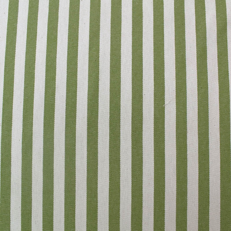 Green and White Striped Cotton Twill Fabric 