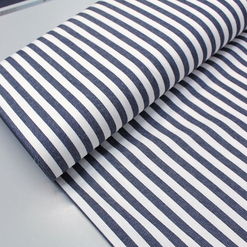 navy and white stripe cotton twill fabric 