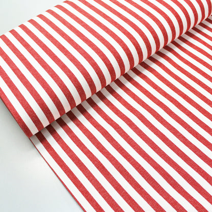 red and white striped cotton twill fabric