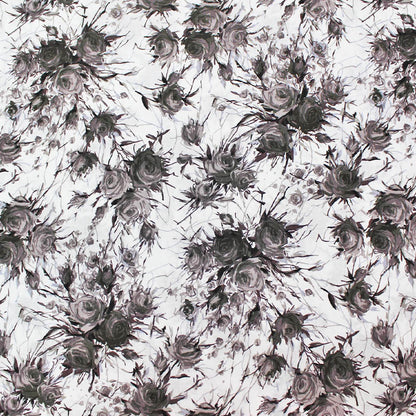 Black & White rose print cotton lawn fabric