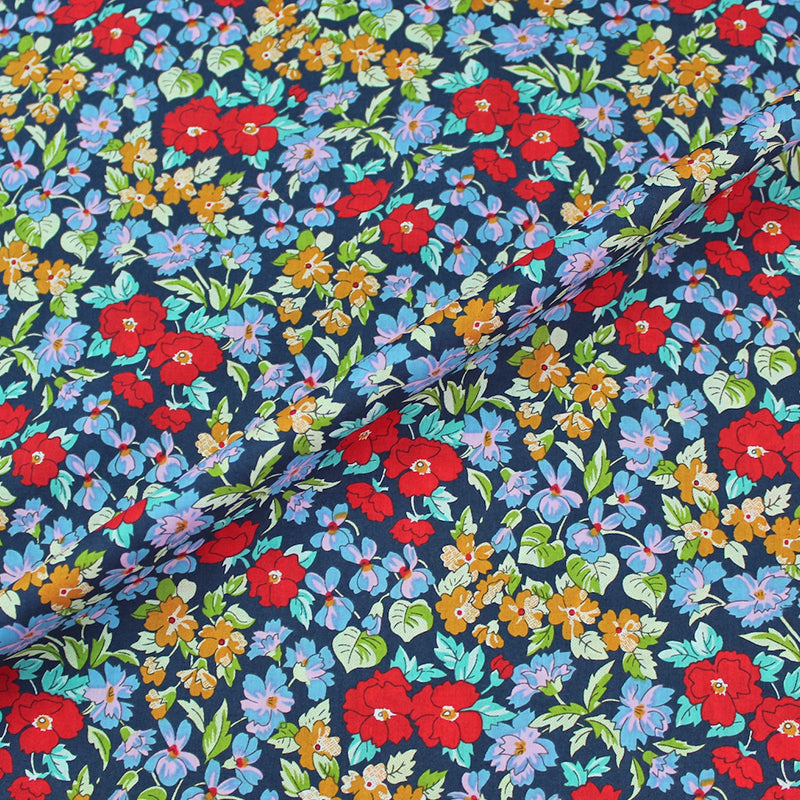 Blue and Red Floral 100% Cotton Lawn Fabric | Fabrics Galore