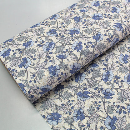 Blue and Cream Floral Cotton Lawn Fabric