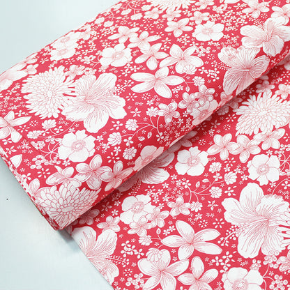 Coral Floral Cotton Lawn Fabric