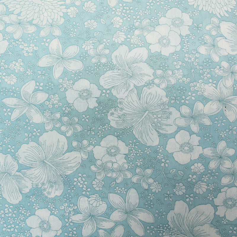 Dressmaking Floral Cotton Lawn - Ice Blue -  Kaimana