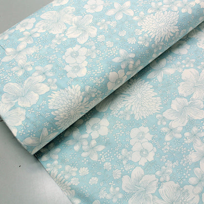Ice Blue Floral Cotton Lawn Fabric