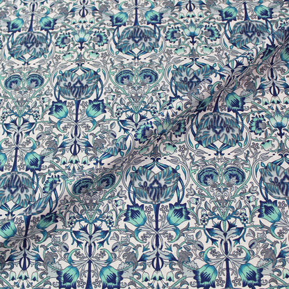 Dressmaking Floral Cotton Lawn - Jane - Blue and Turquoise
