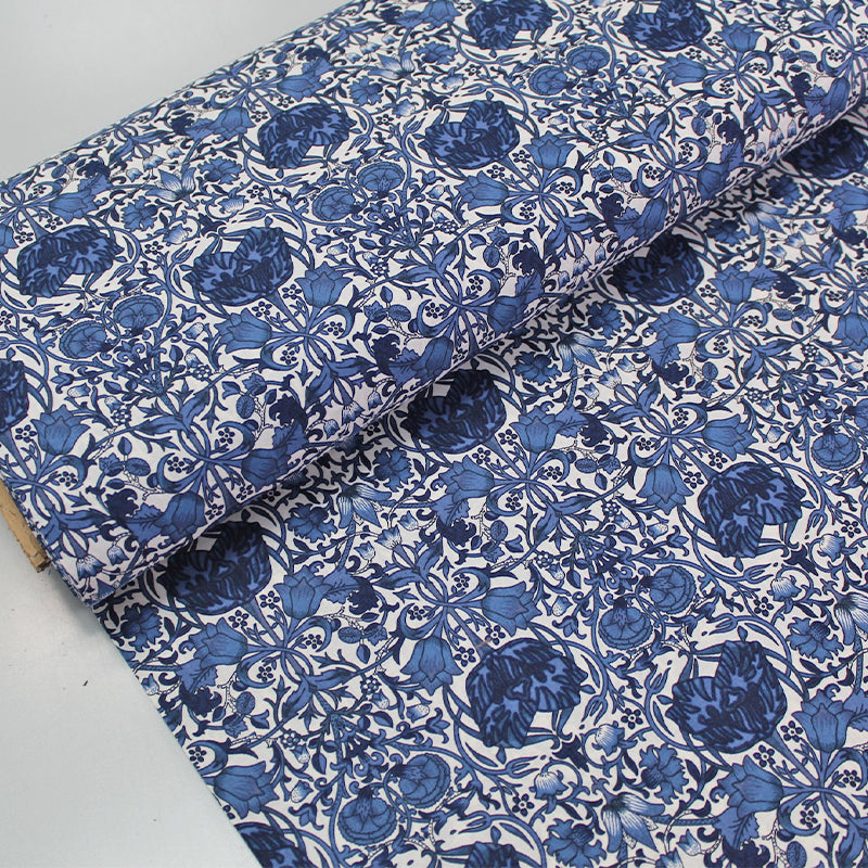 Dark Blue Floral Cotton Lawn Fabric 