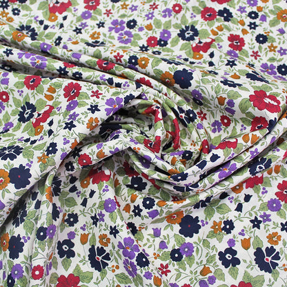Multicoloured Purple Floral Cotton Lawn Fabric
