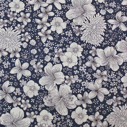 Navy Blue Floral Cotton Lawn Fabric