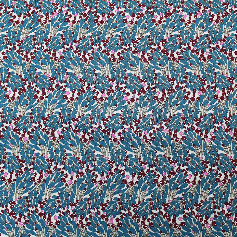 Petrol Blue Floral Cotton Lawn Fabric