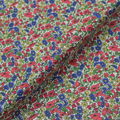 Dressmaking Floral Cotton Lawn - Prune and Blossom - Red and Blue