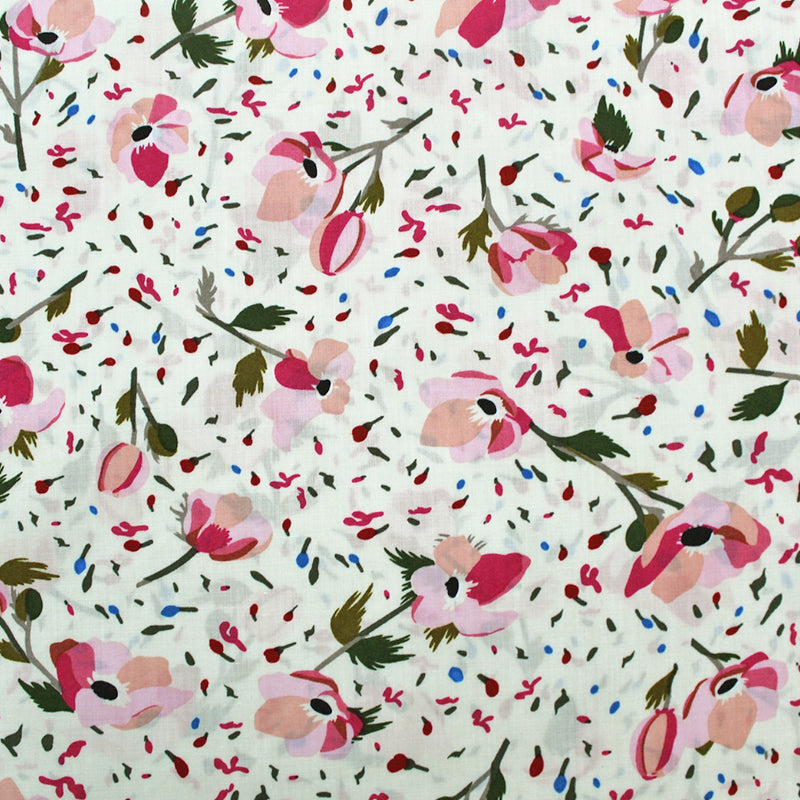pink and cream floral cotton lawn fabric 