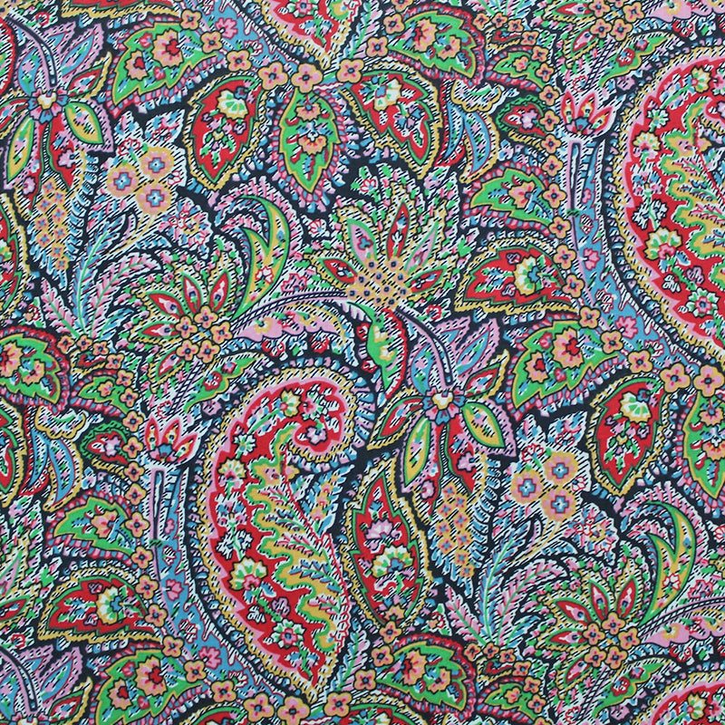 blue and pink paisley print cotton lawn fabric 